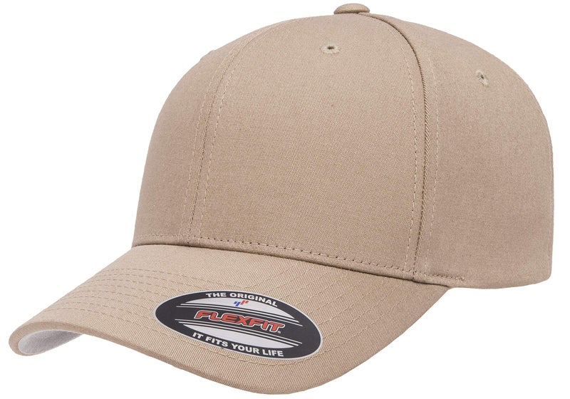 Flexfit Unisex Cotton Twill Fitted Baseball Cap, Khaki, Small-Medium - Image 1